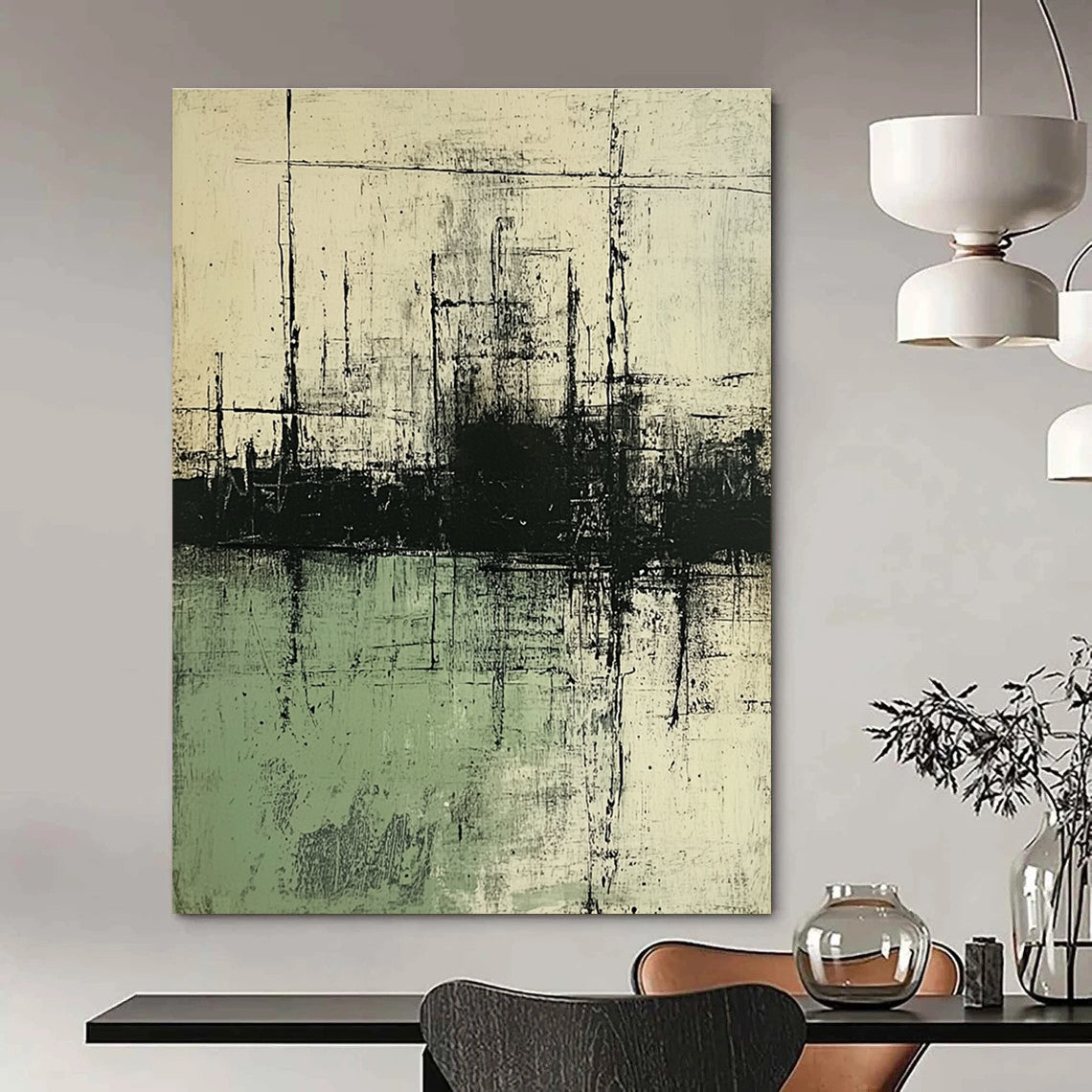 Black - Green Industrial Landscape Art for Factory - Themed Bar & Art - Inspired Manufacturing Office STSC139