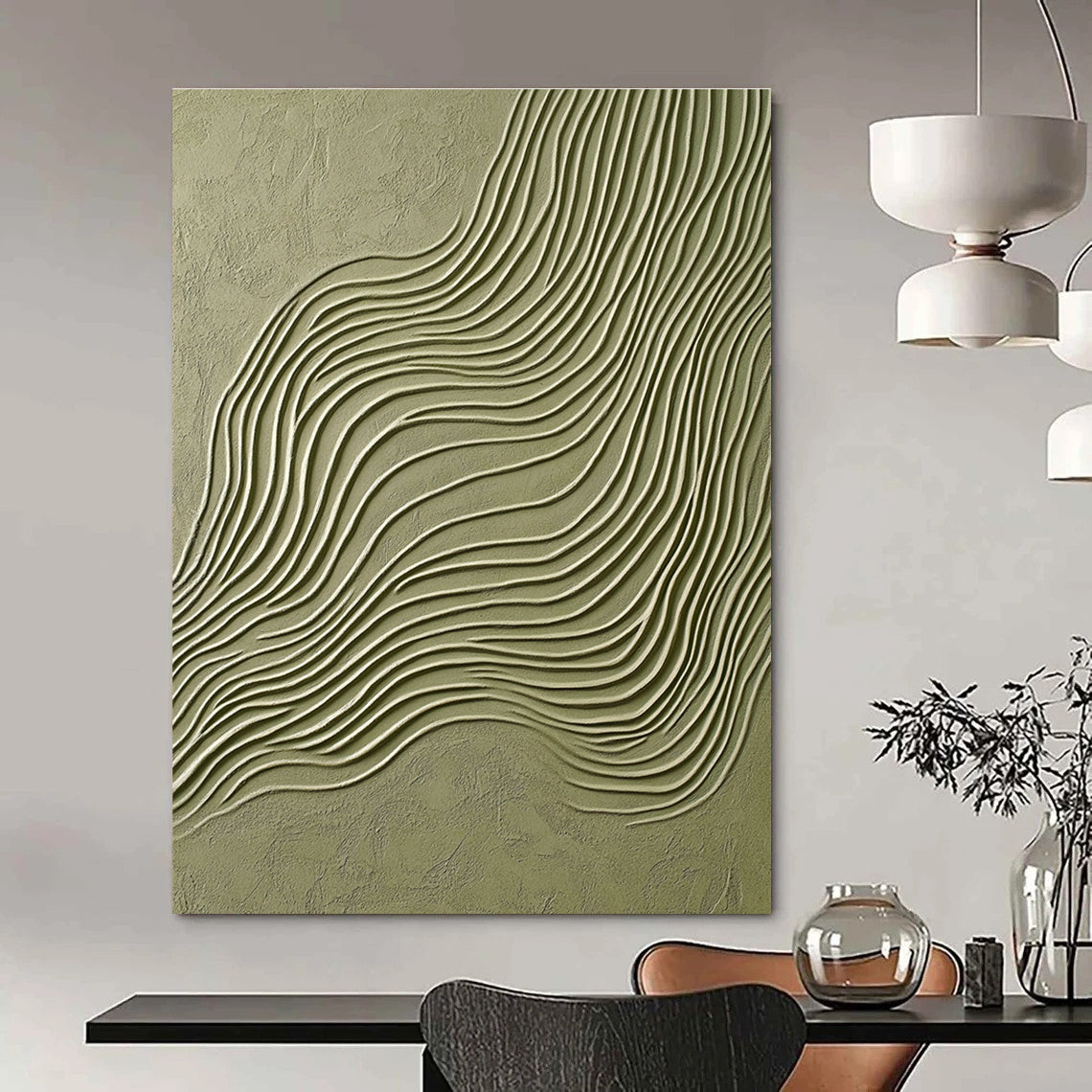 Wavy Lines in Green for Modern Eco - Friendly Café & Nature - Inspired Office STSC940