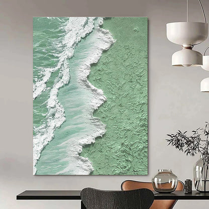 Green and White Textured Coastline Art for Beach House Decor & Eco - Friendly Art Space DLZ2205