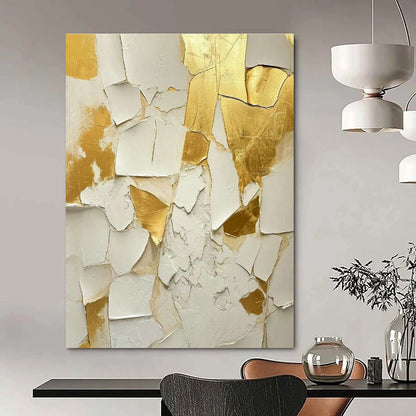 White - Gold Cracked Art for Entryway & Living Room DLZ0328