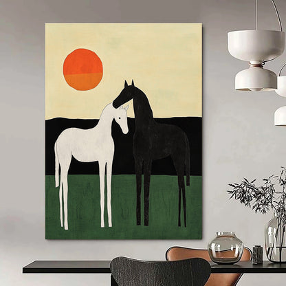 Two Horses at Sunset Art for Rustic Farmhouse Living Room & Equestrian - Themed Club STSC1329