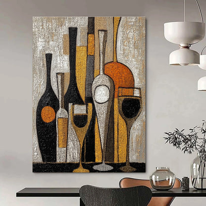 Bottles and Glasses Still Life for Rustic Wine Cellar & Art - Centric Dining Room STSC369