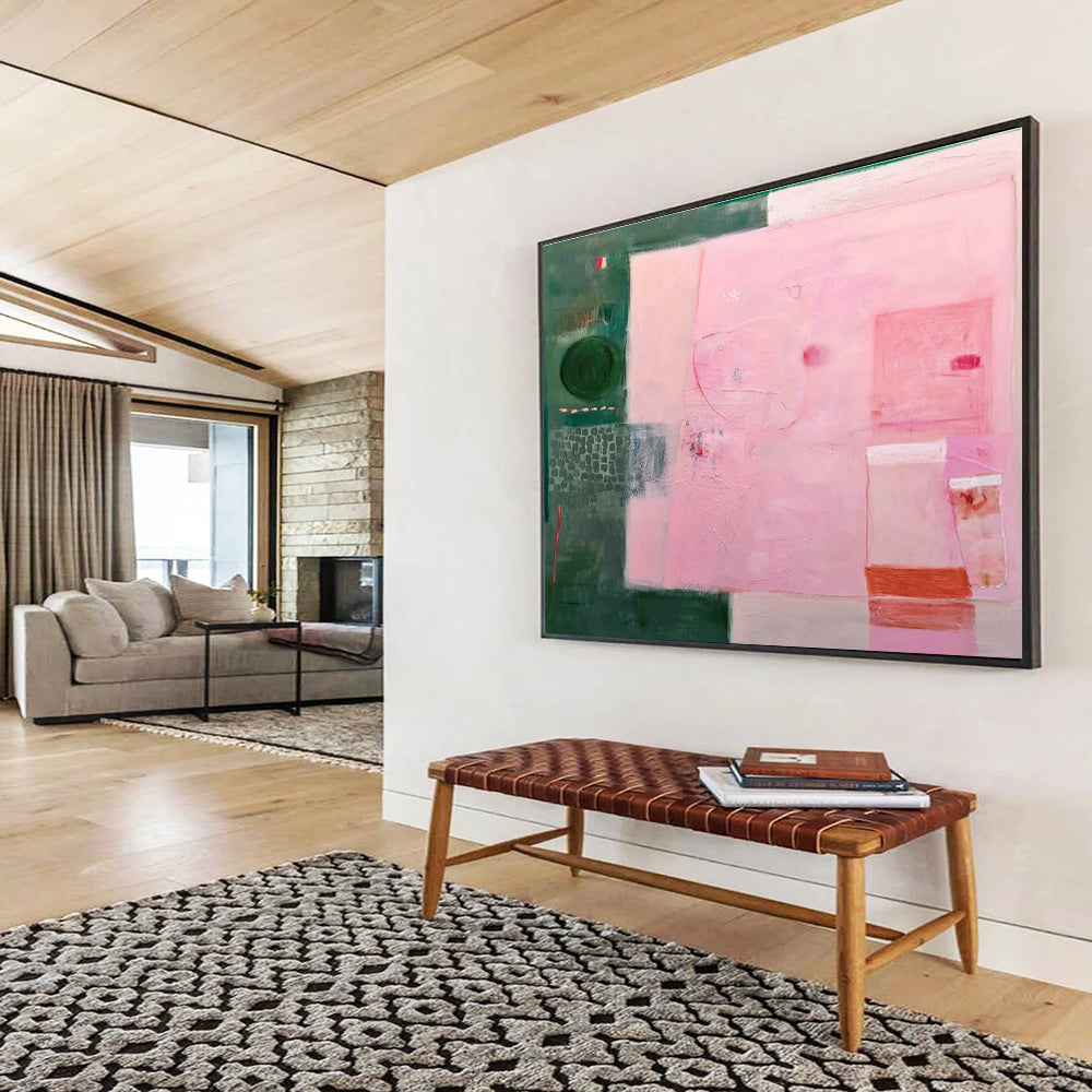 Pink - Green Geometric Abstract Art for Stylish Boutiques DLZ2444