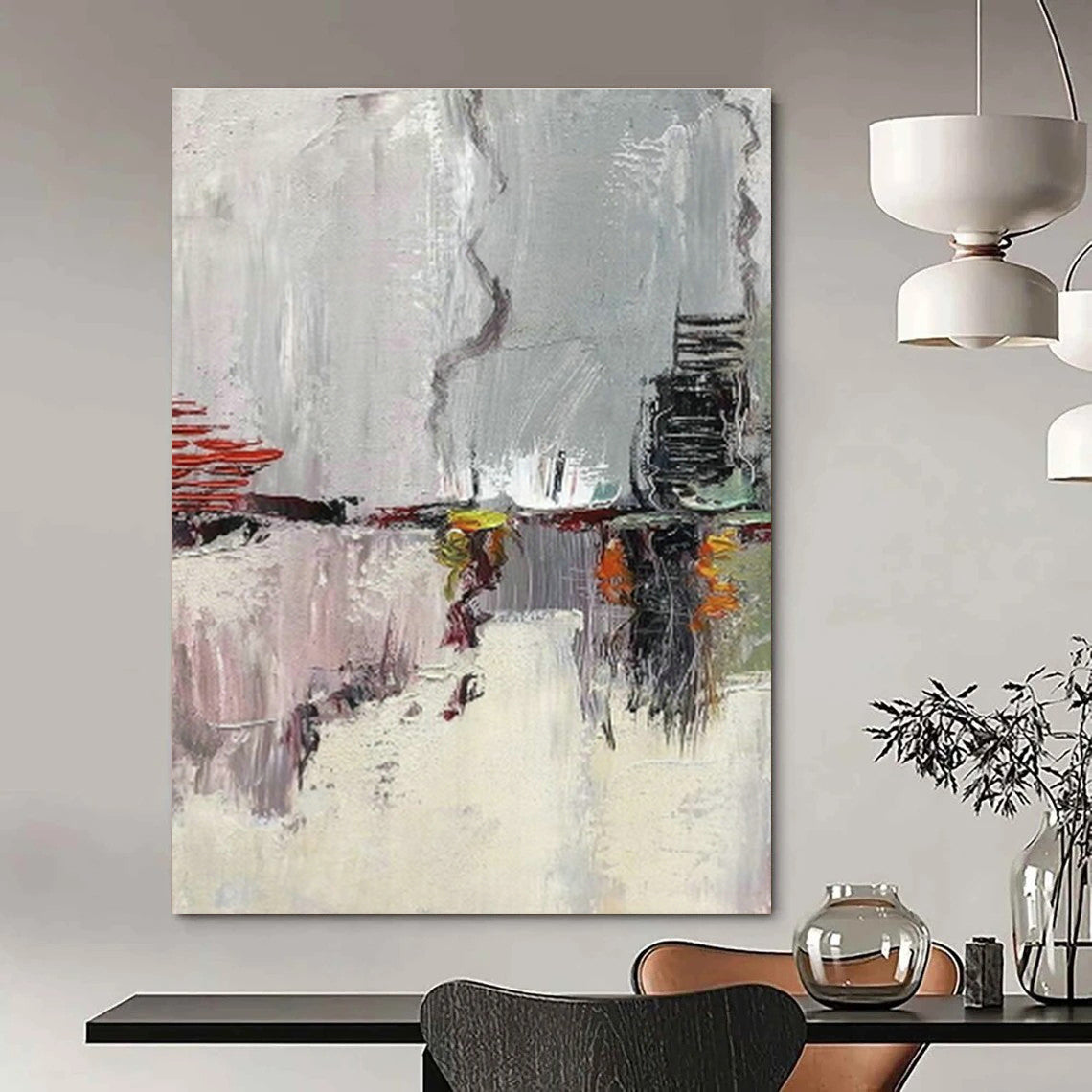 Gray Abstract Cityscape Art for Loft Apartment & Urban Café DLZ0610