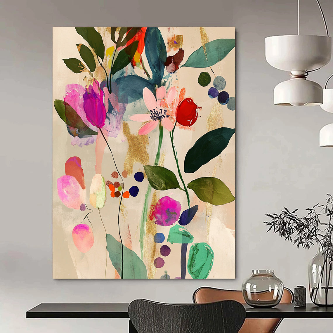 Vibrant Floral Abstract Art for Garden Room & Café STSC043