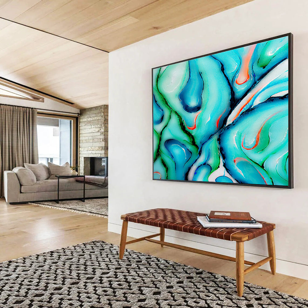 Blue - Green Fluid Art for Tropical - Themed Café Outdoor Seating Walls DLZ3301