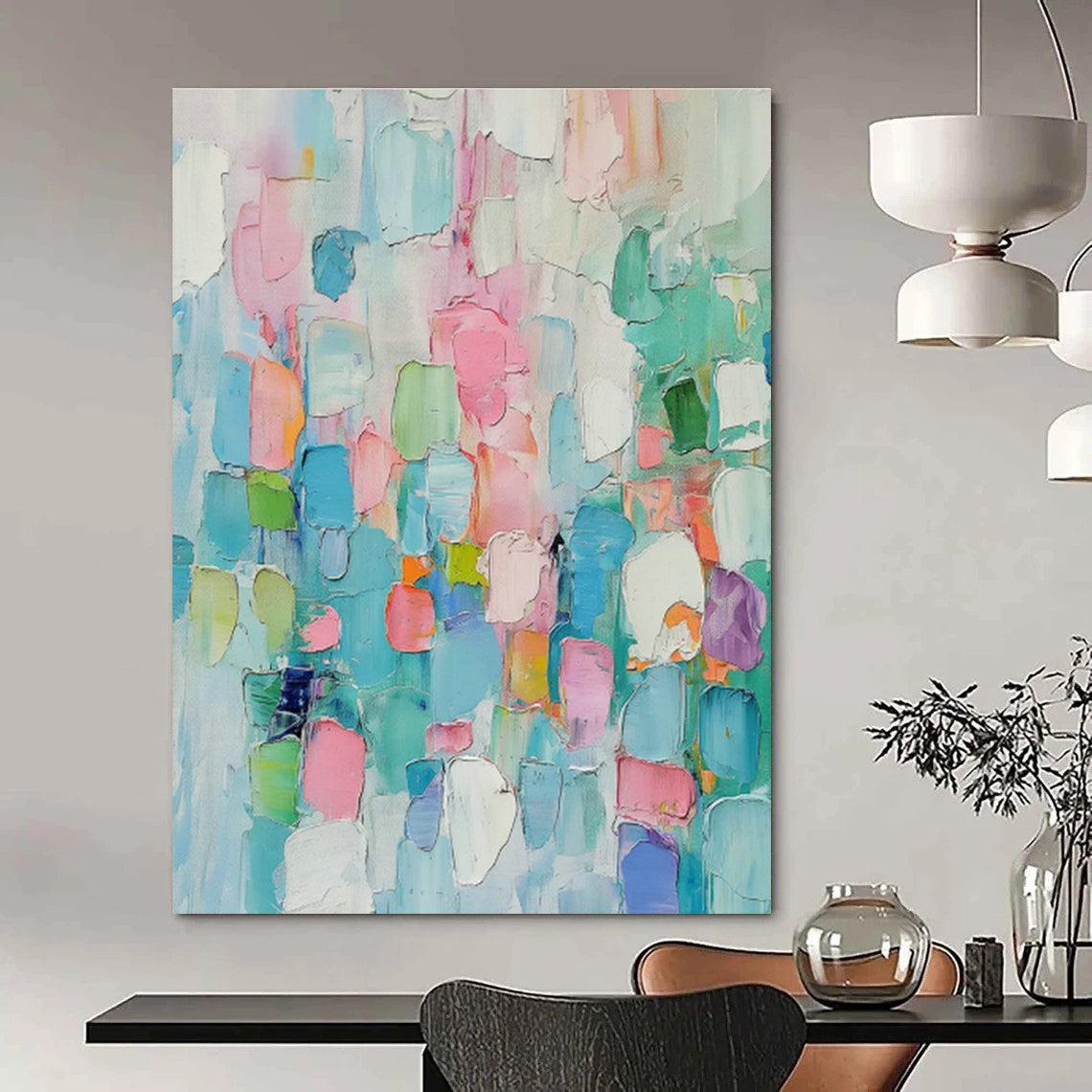 Pink - Blue Color Block Abstract Art for Creative Studio & Trendy Coffee Shop DLZ1004