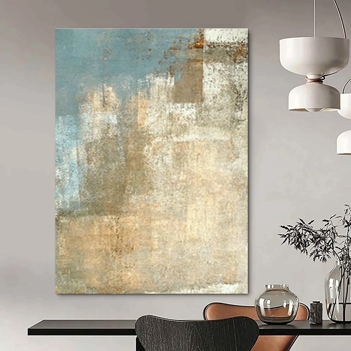 Beige - Blue Abstract for Coastal Home Living Room & Minimalist Spa Waiting Area DLZ0892