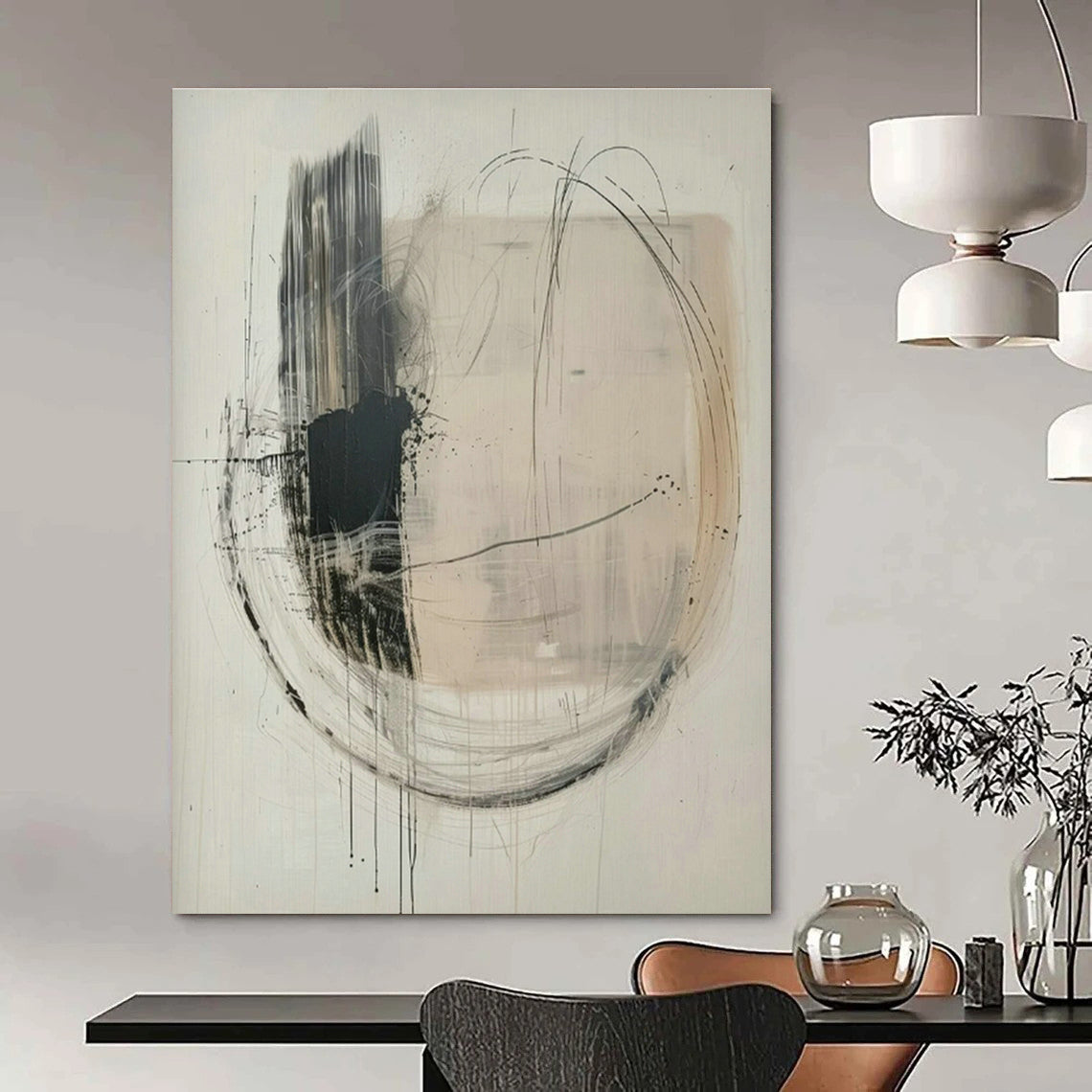 Black - White Line Abstract Art for Minimalist Office & Art Gallery Lounge DLZ1829