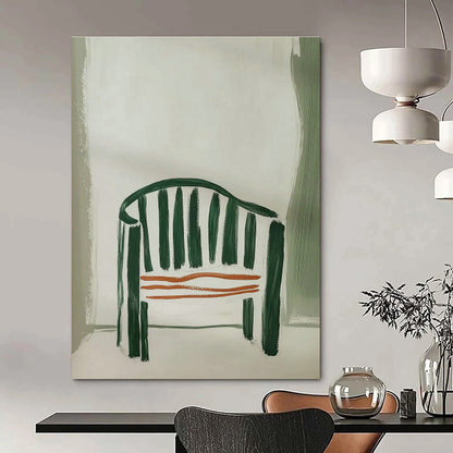 Green - Striped Chair Abstract Art for Mid - Century Modern Home & Café Corner DLZ0683