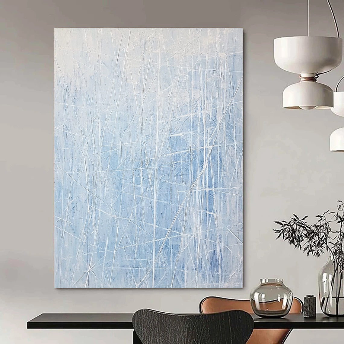 Light Blue Linear Abstract for Coastal Home Office & Contemporary Art Gallery STSC317