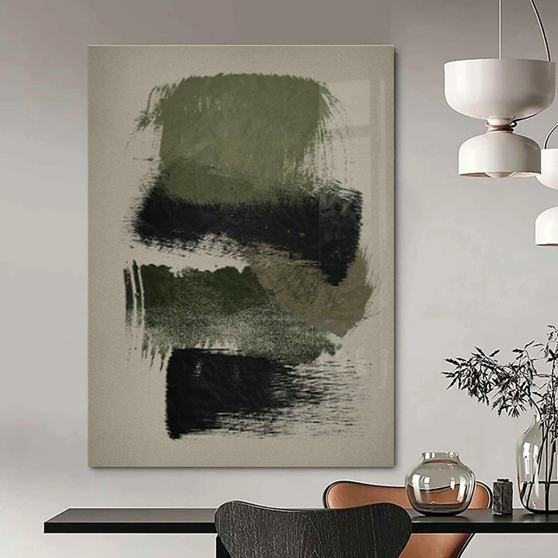 Green & Black Textured Abstract Art for Minimalist Study & Industrial - Chic Loft DLZ1365