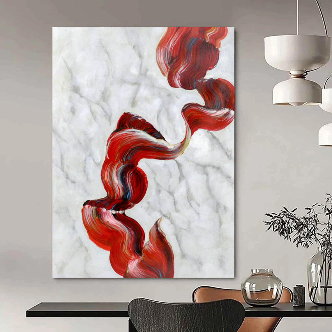 Red Ribbon Abstract Art for Living Room & Bedroom DLZ0485