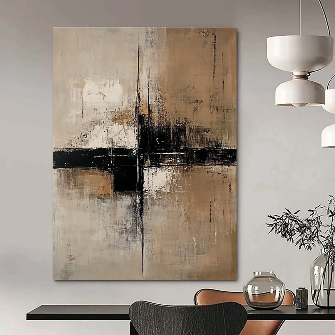 Beige and Black Abstract for Sophisticated Home Library & Modern Art Gallery STSC238