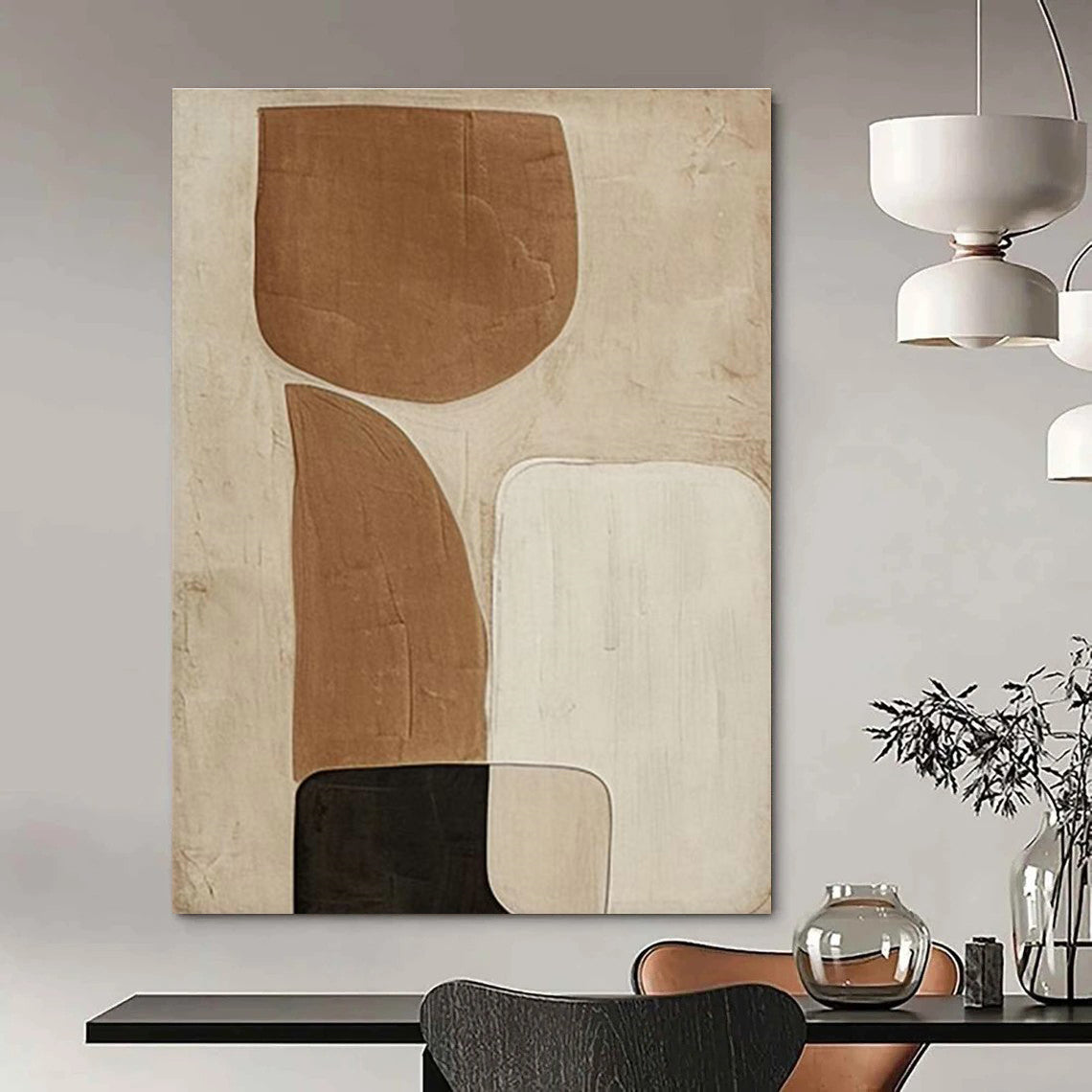 Brown and Beige Abstract Shapes Art for Neutral - Toned Study & Mid - Century Modern Home DLZ2194
