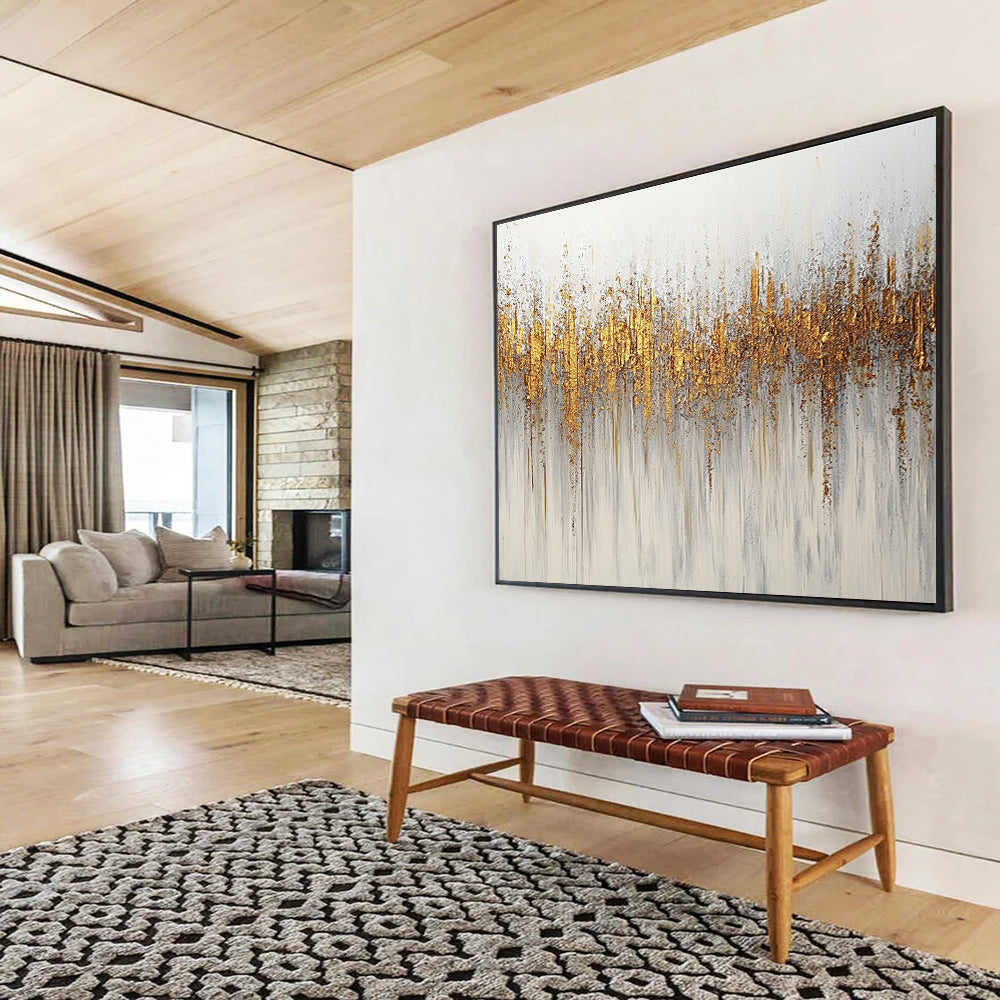 Gold - Accented Abstract Art for Luxury Hotel Lobby & Modern Home Dining Room SC209