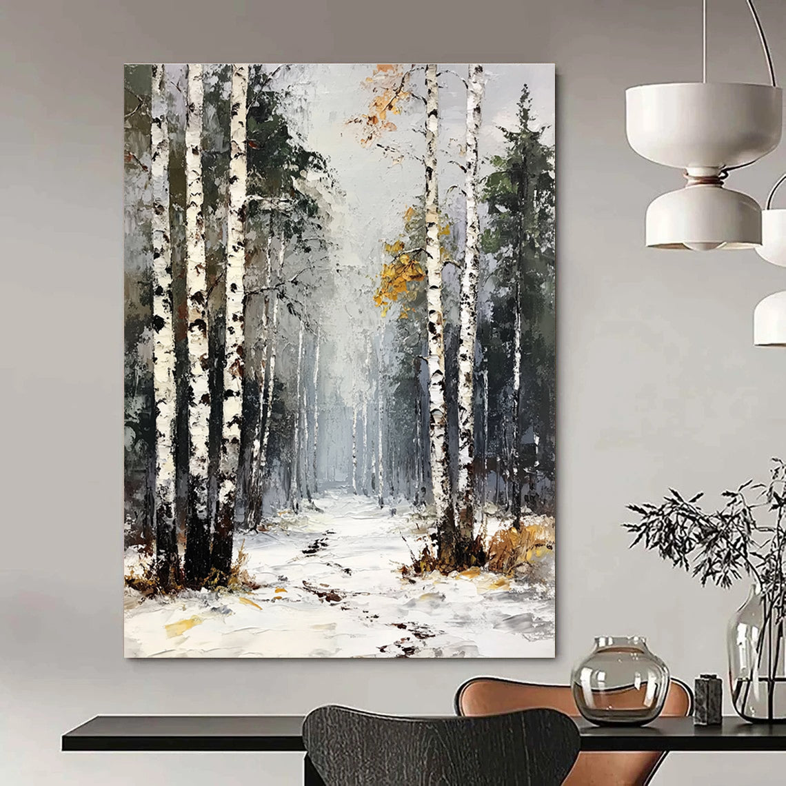 Snowy Birch Forest Path 3 Art for Mountain Chalet & Nature - Inspired Living Room STSC1386