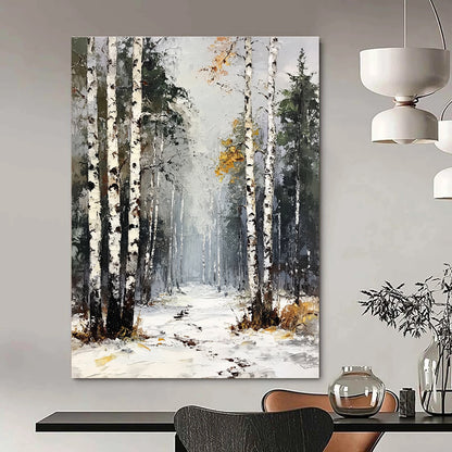 Snowy Birch Forest Path 3 Art for Mountain Chalet & Nature - Inspired Living Room STSC1386