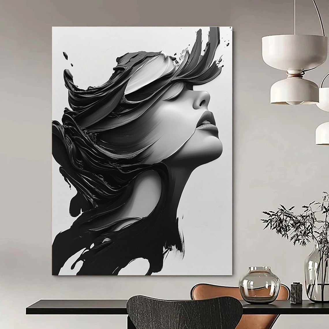 Dynamic Black and White Portrait Bold Art for Modern Home Studio & Edgy Urban Loft STSC1469
