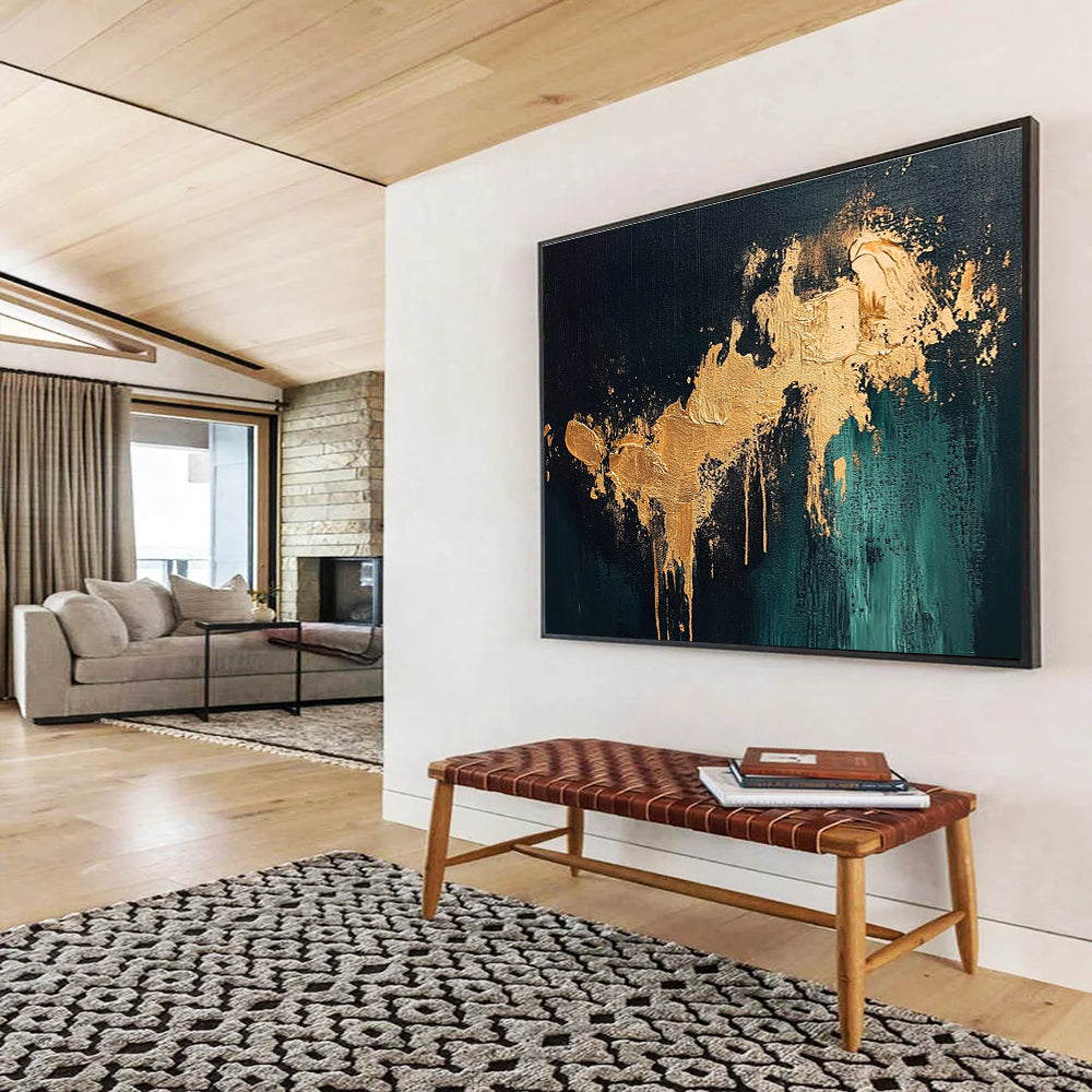 Gold - Accented Dark Abstract Art for Luxury Hotel Lobby & Upscale Home Bar SC259