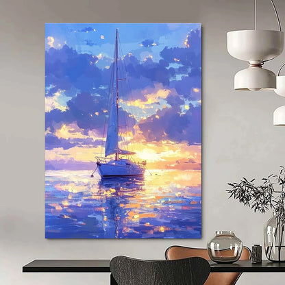 Sailboat at Sunset for Coastal Living Room & Nautical - Themed Café STSC1170