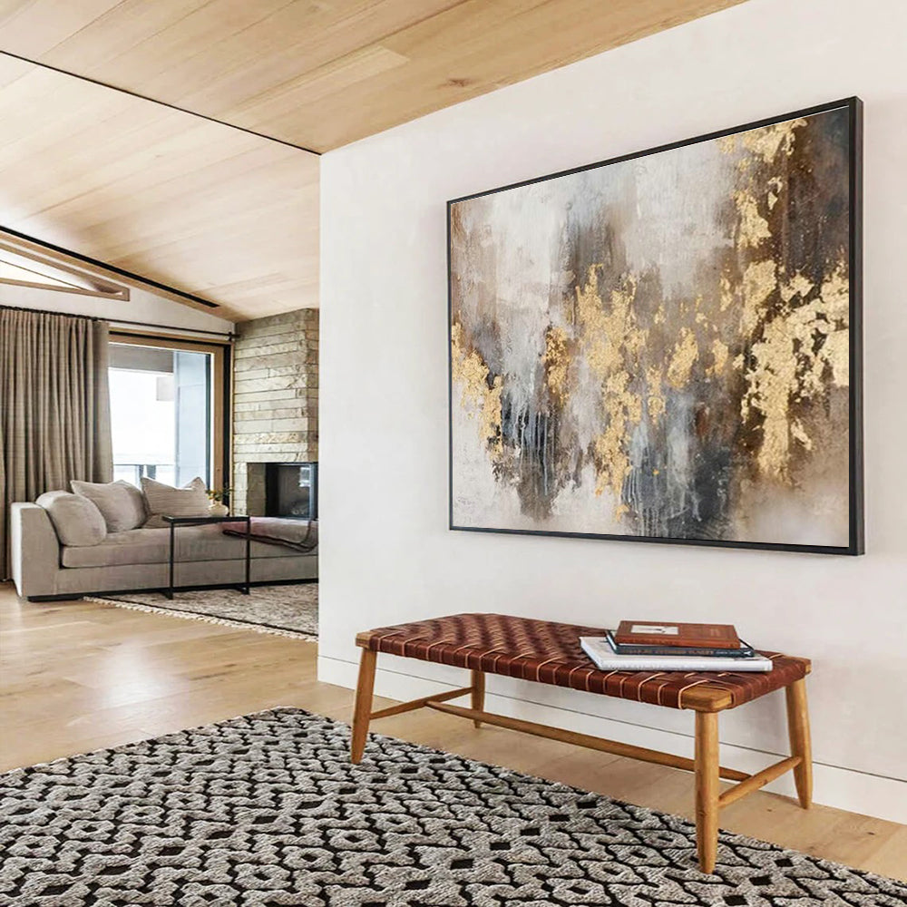 Gold - Foil Grey - Tone Abstract Art for Luxurious Living Room DLZ2797