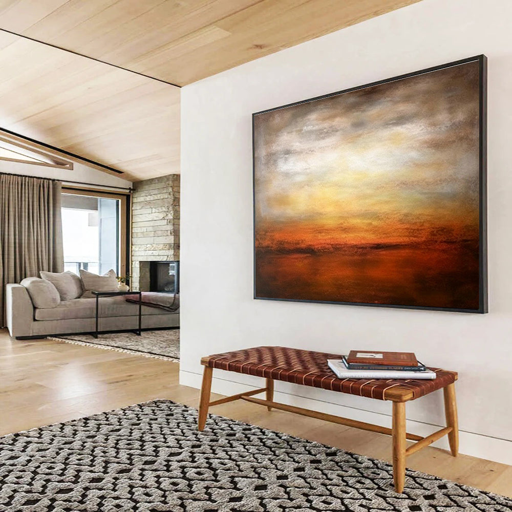 Orange - Yellow Sunset Seaside Abstract Art for Bold Dining Room DLZ2727
