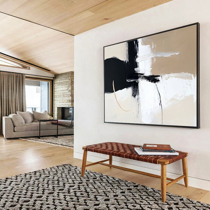 Monochrome Abstract Strokes Art for Minimalist Art Gallery & Modern Home Dining Room SC499