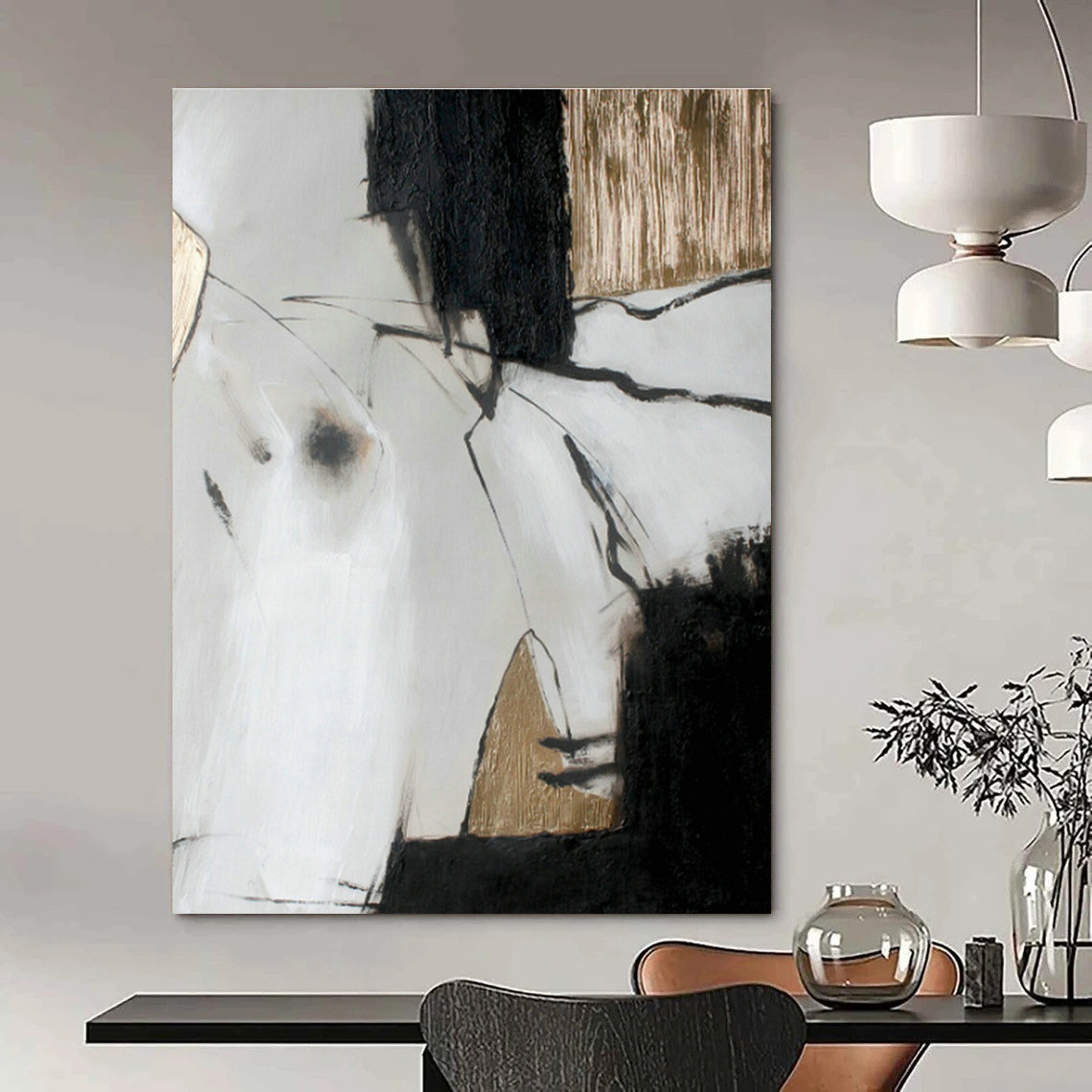 Sophisticated Black & Gold Abstract Art for Dining Room & Office DLZ0394