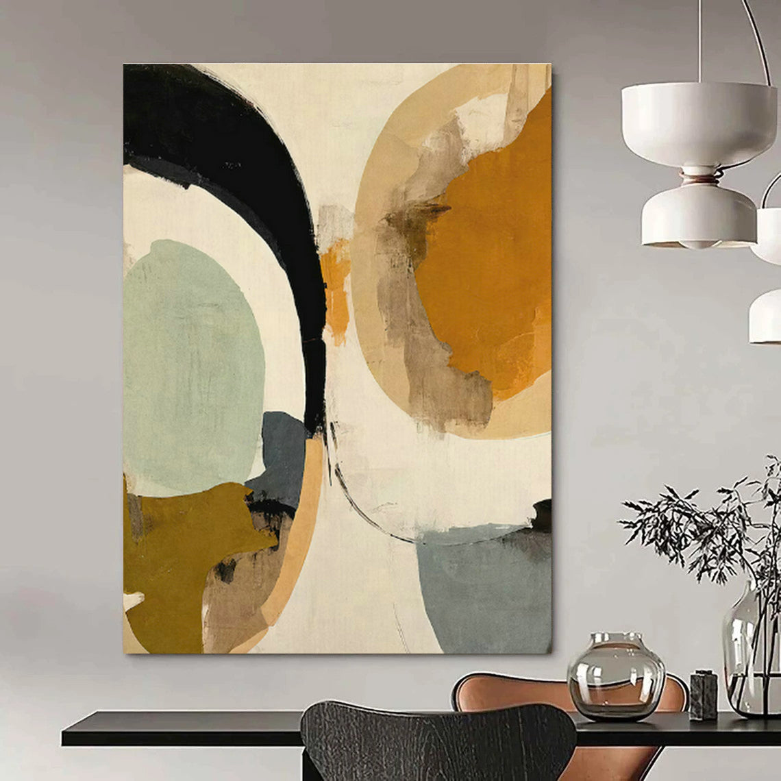 Circular Color Block Abstract Art for Modern Café & Mid - Century Home Living Room DLZ1621