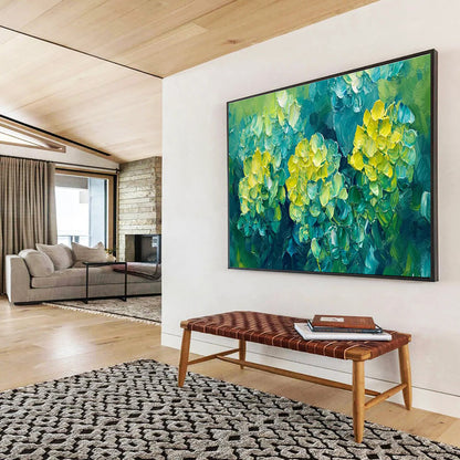Blue - Green Floral Oil Painting for Tropical - Themed Resort Poolside Cabanas DLZ3183