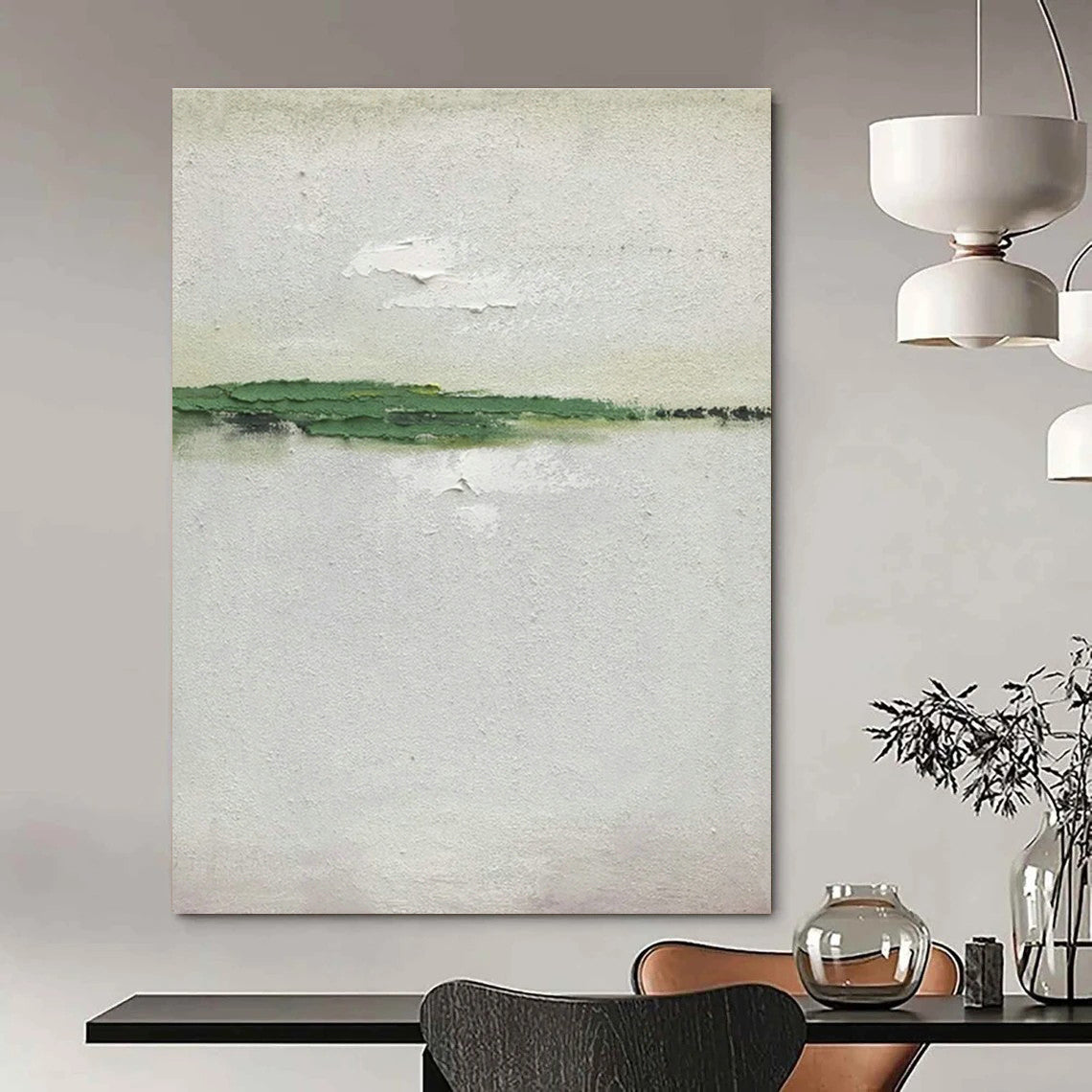 Minimalist Green - White Abstract Art for Nature - Inspired Spa & Scandinavian Bedroom DLZ0802