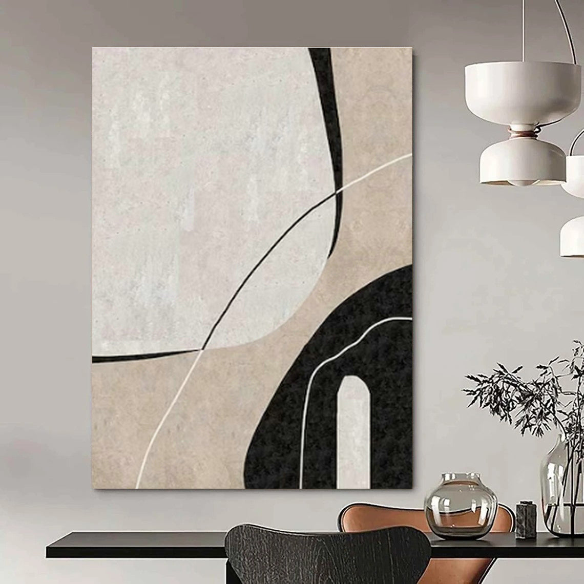 Beige - Black Abstract Art for Minimalist Home Office & Modern Art Gallery DLZ2070