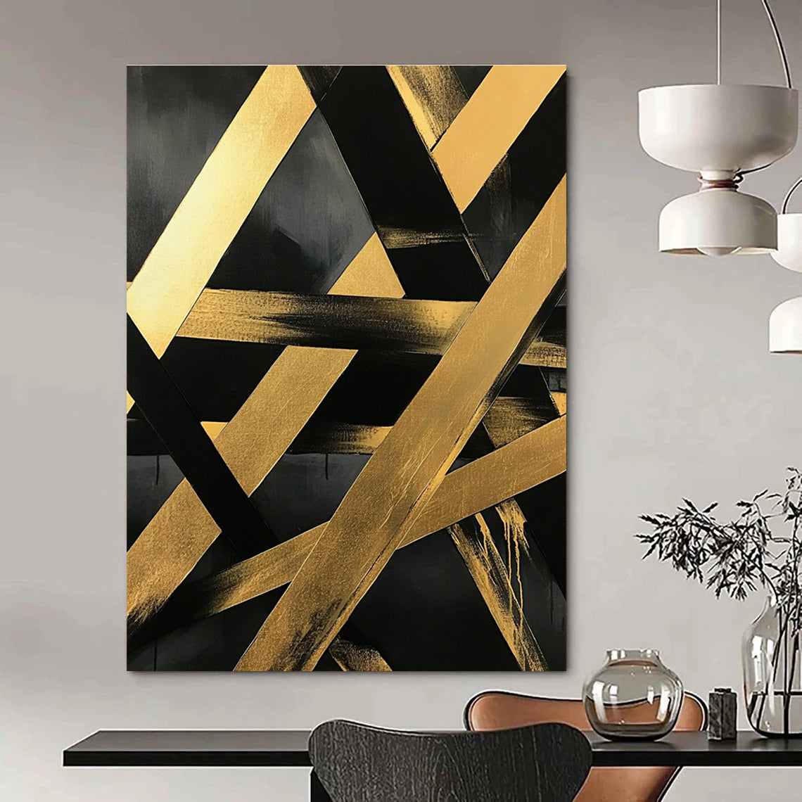 Black and Gold Geometric for Luxury Hotel Lobby & Modern Office Reception STSC1129