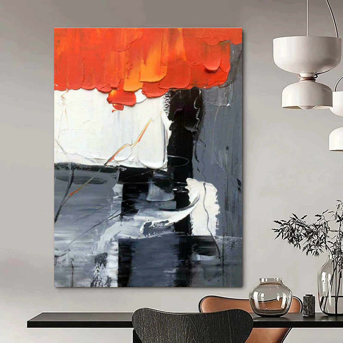 Red - Black - White Abstract Art for Corporate Boardroom & Modern Art Museum DLZ1065