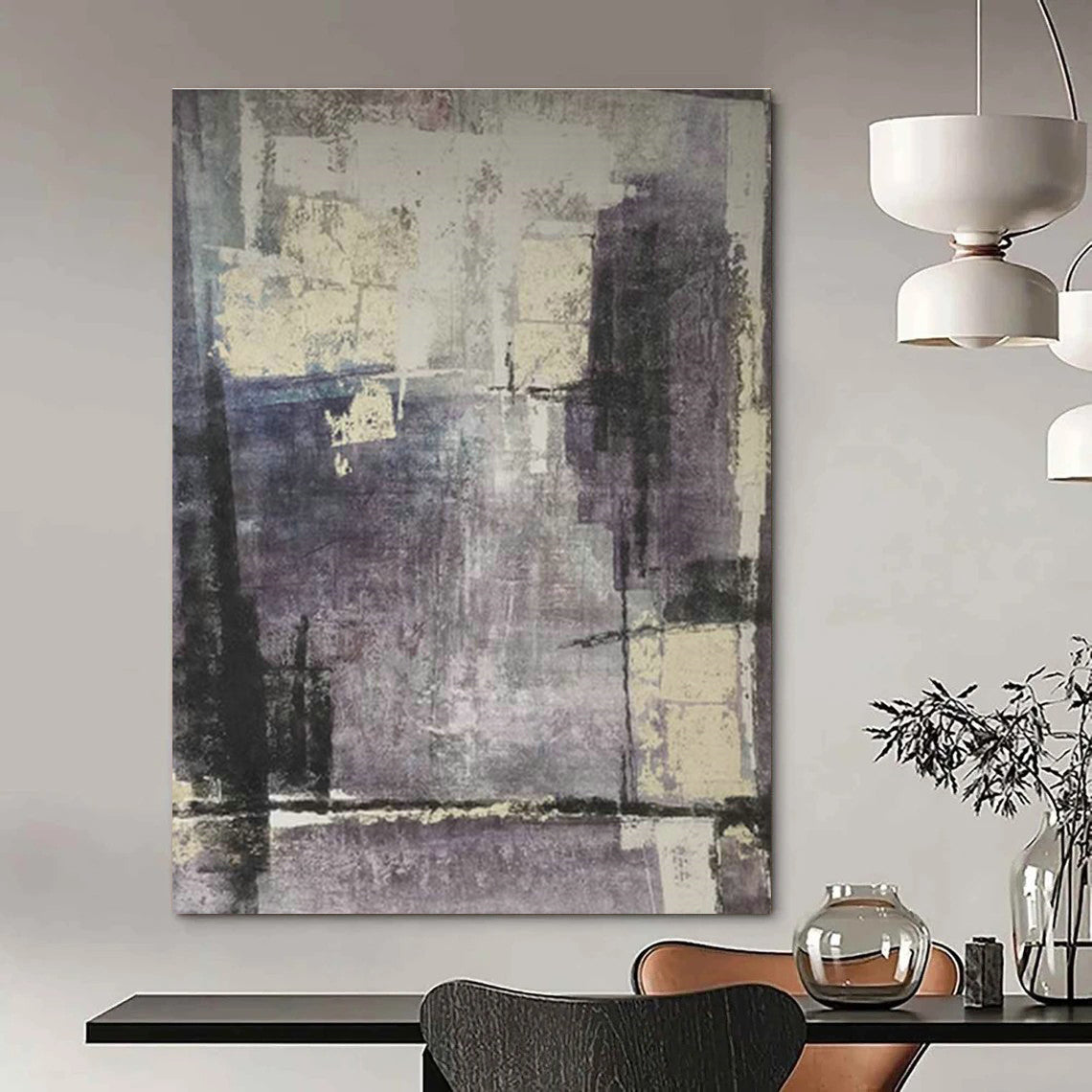 Purple - Gray Abstract Art for Chic Wine Bar Tasting Areas DLZ0188