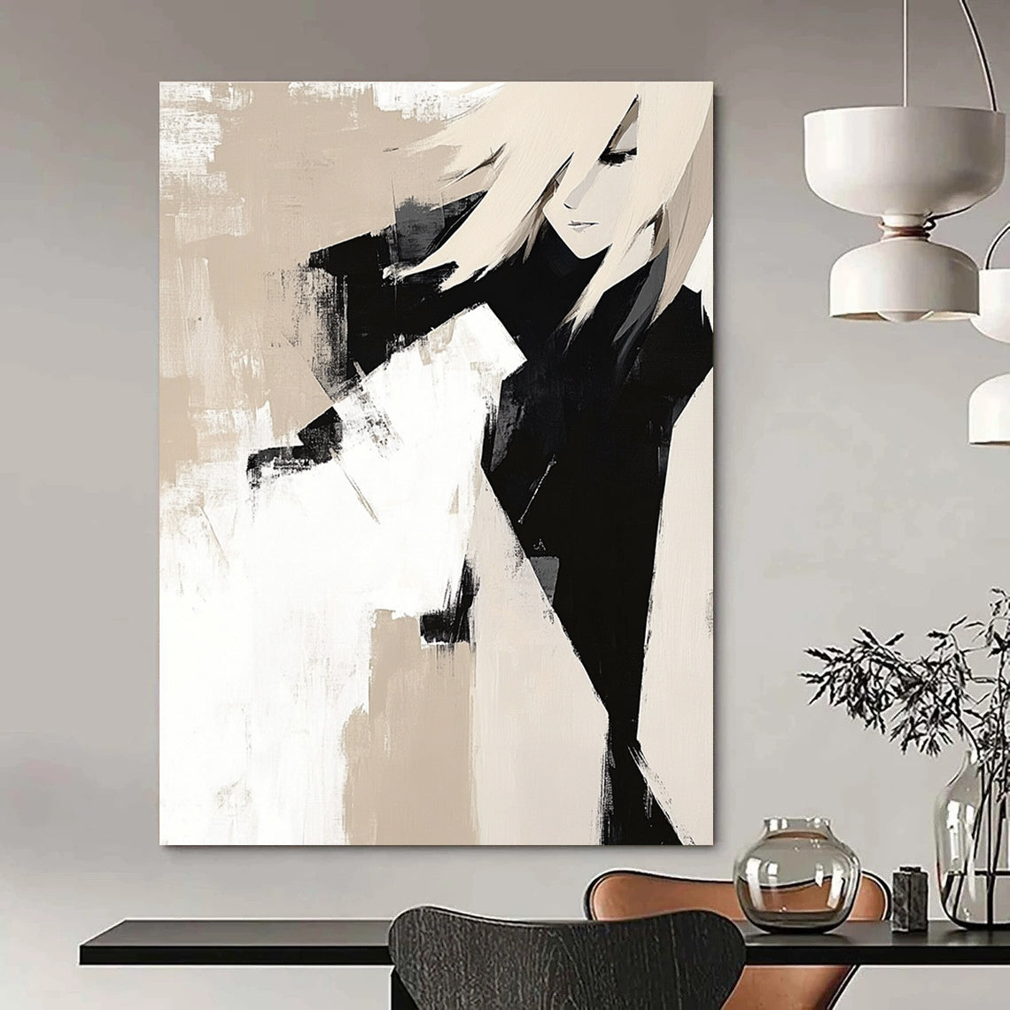 Beige and Black Abstract Character for Minimalist Home Office & Modern Studio STSC408