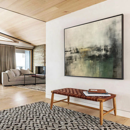Textured Grey - Green Abstract Landscape Art for Serene Living Room Ambiance DLZ2703