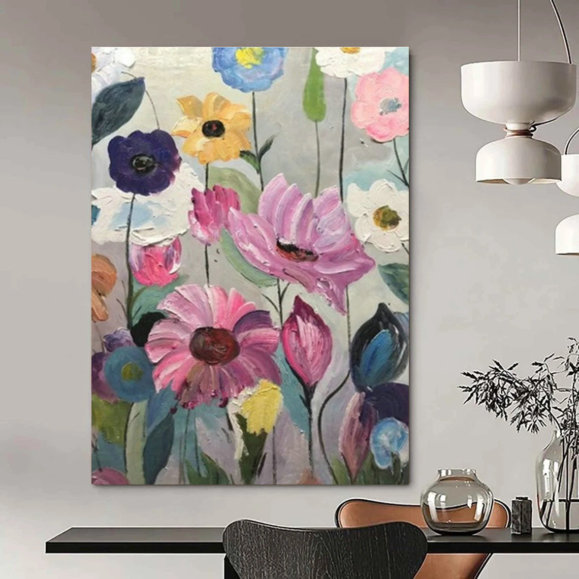 Colorful Flower Field Painting for Cheerful Kitchen & Garden - Themed Nursery DLZ0864
