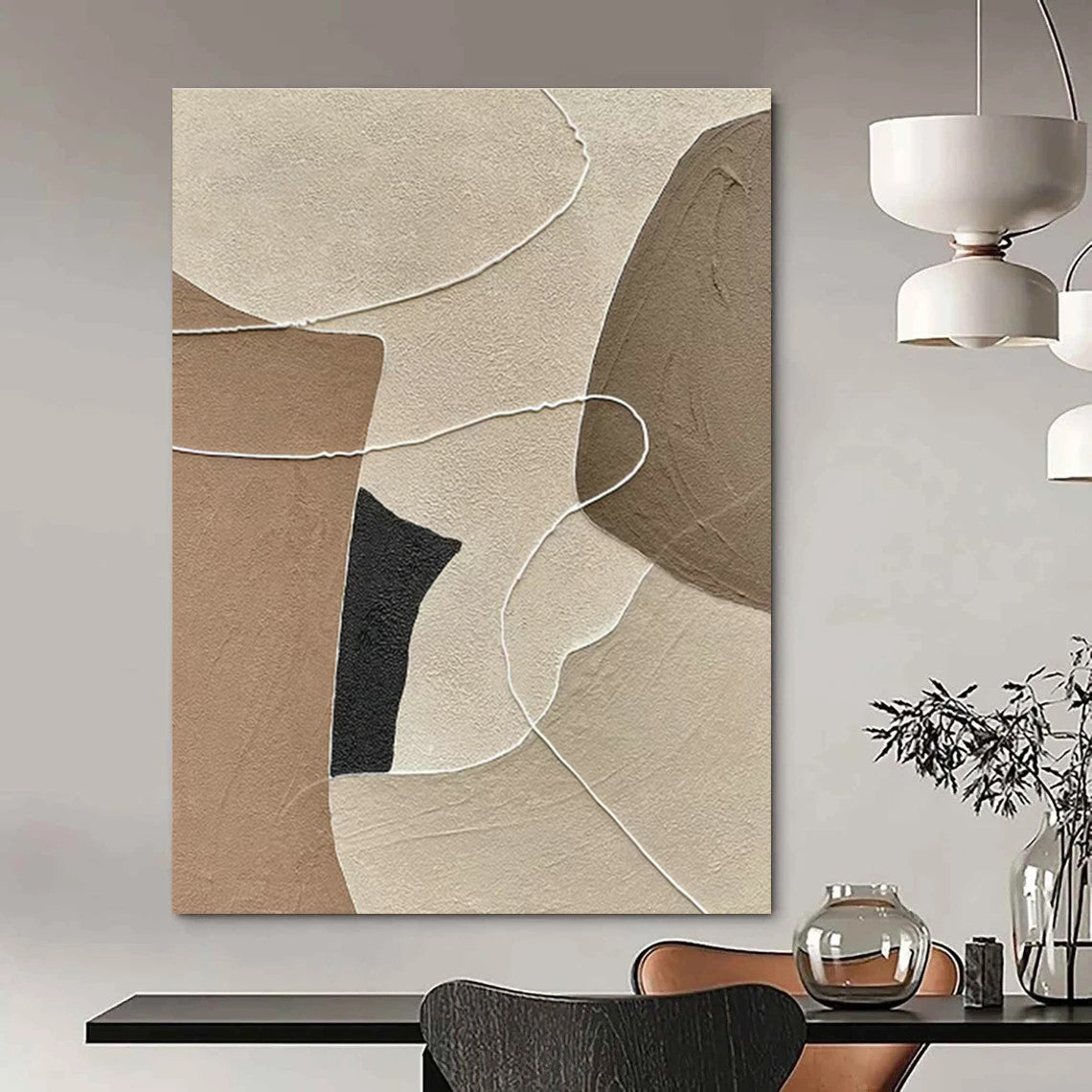 Earth - Toned Abstract Collage Art for Minimalist Living Room & Neutral - Toned Office DLZ1320
