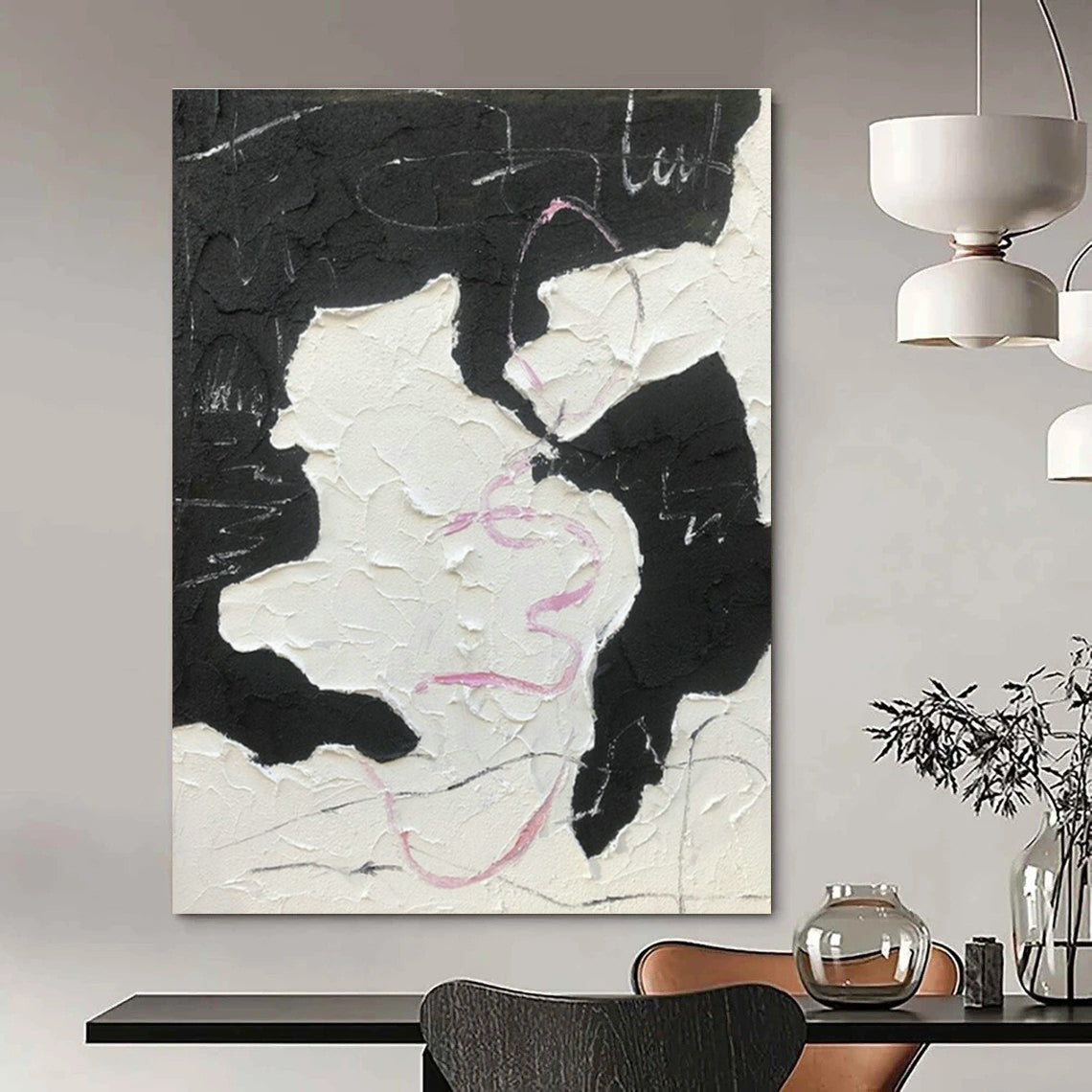 Black - Pink Abstract Art for Boutique Hotel Lobby & Edgy Café DLZ1654
