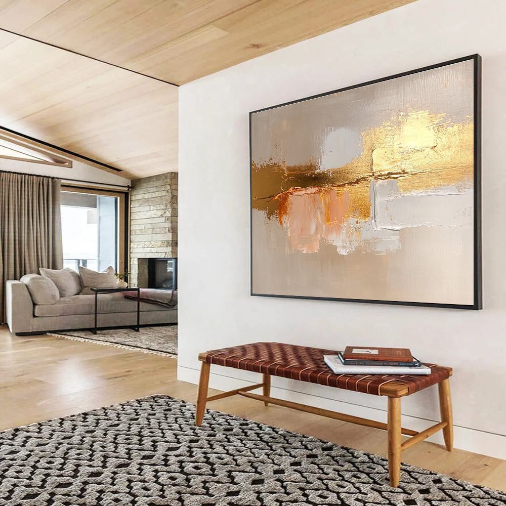 Gold Accent Abstract Art for Luxury Hotel Lobby & Modern Dining Room SC218