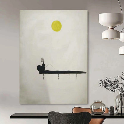 Moonlit Fishing Serenity Art for Coastal Bedroom & Zen Meditation Space DLZ2262