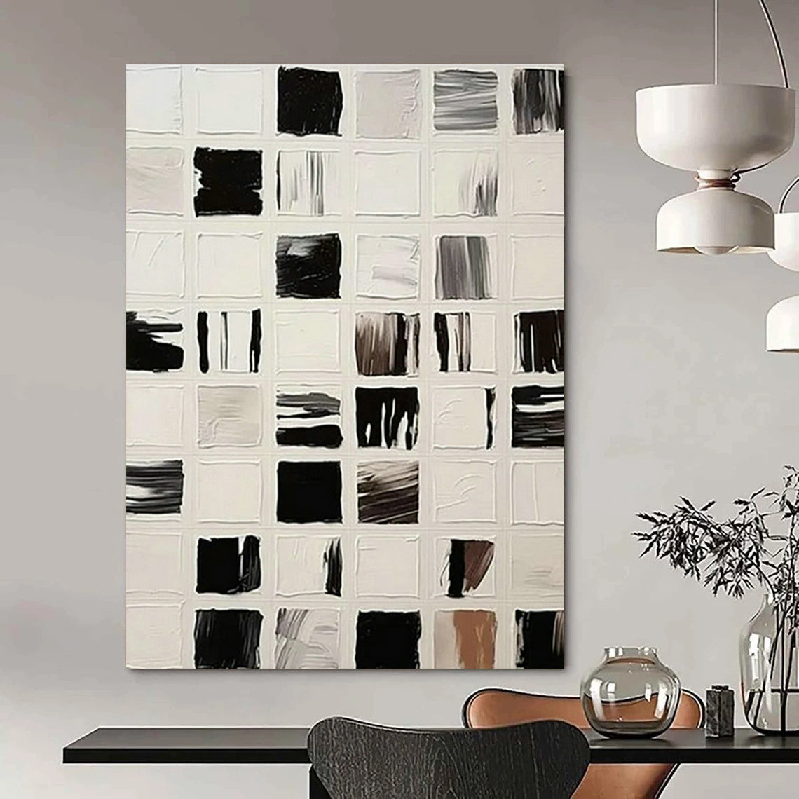 Black - White Square Abstract Art for Modern Office Lobby & Home Study DLZ1140