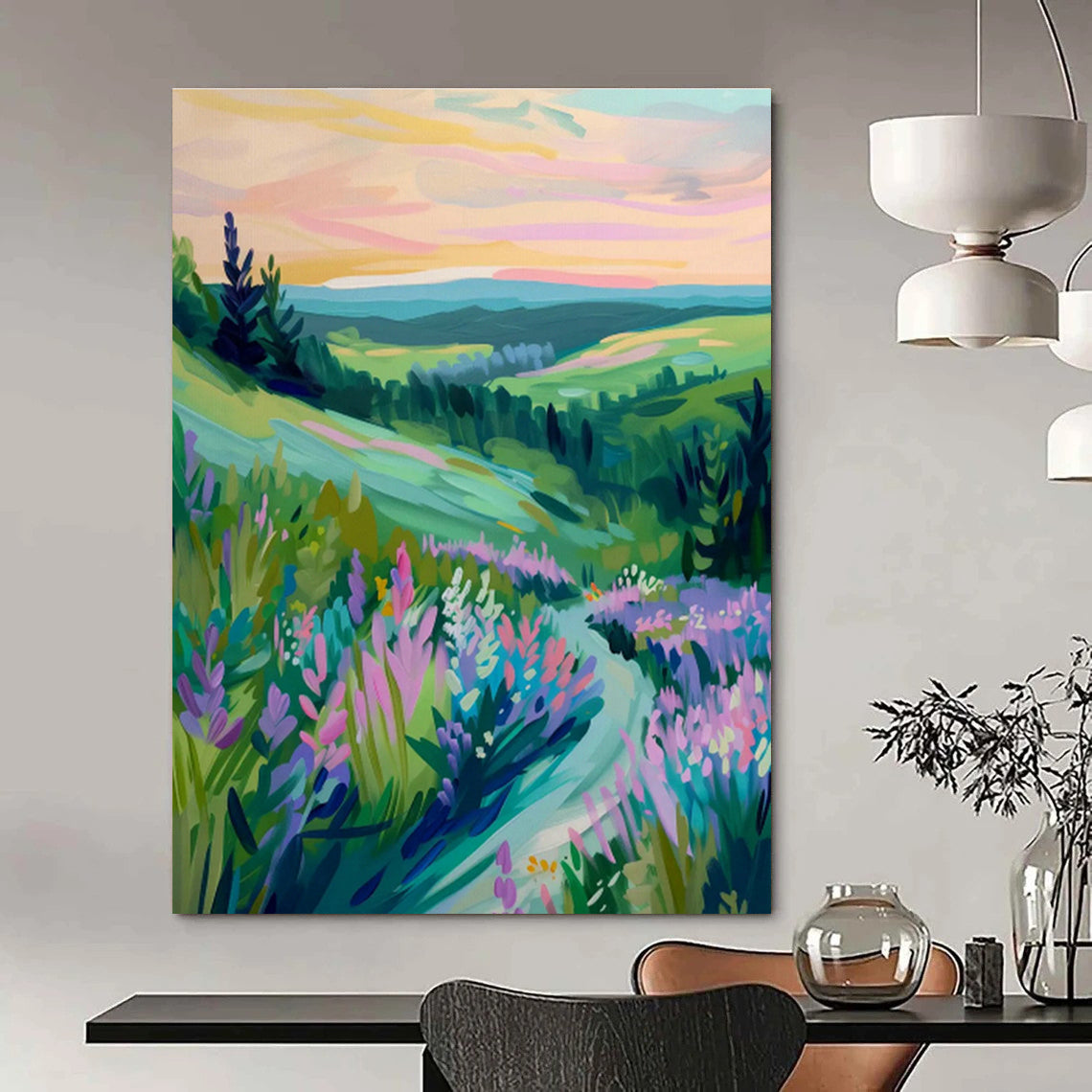 Valley Landscape Oil Painting for Wellness Retreat & Garden Villa DLZ0655