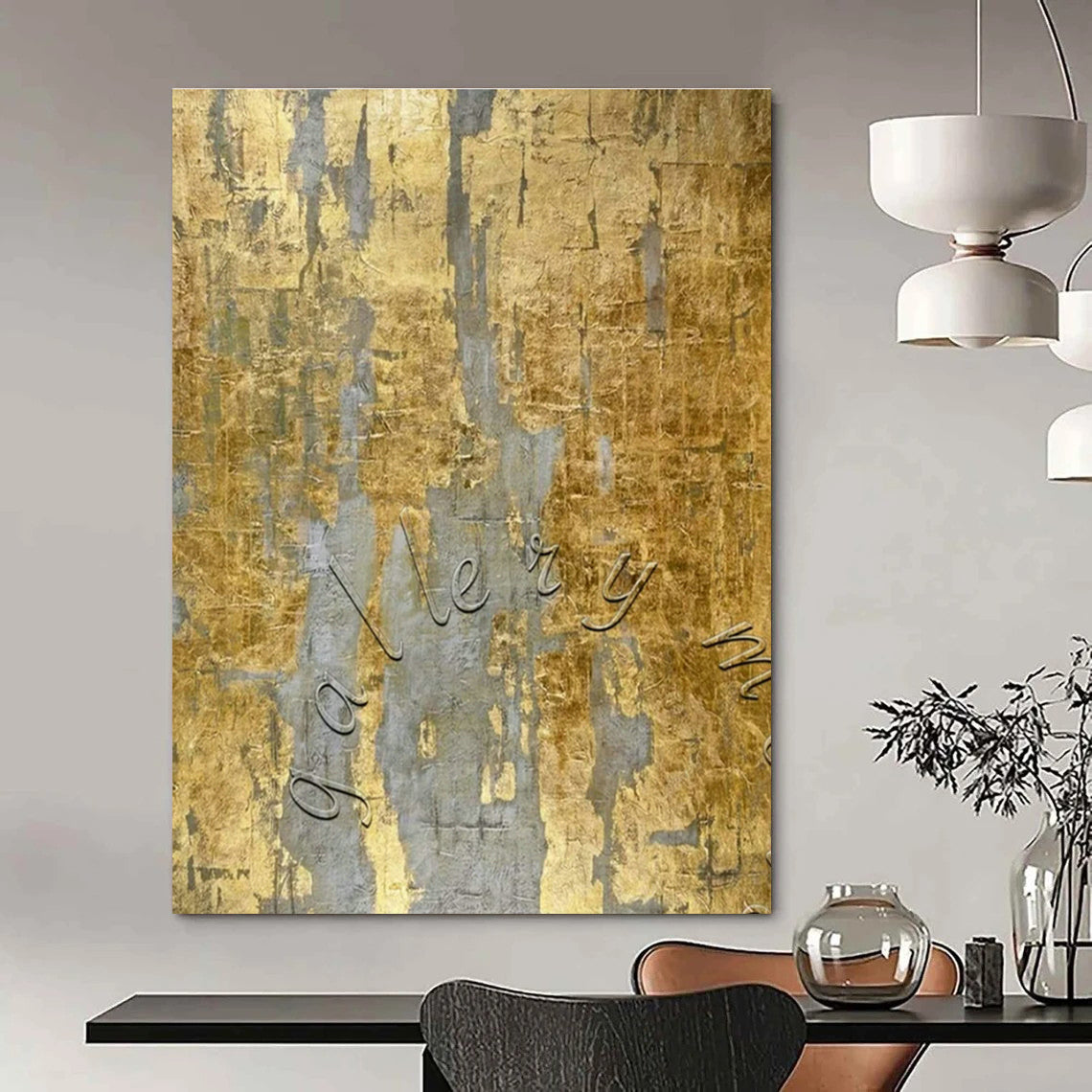 Gold - Gray Textured Abstract Art for Gallery - Themed Restaurant & Upscale Home Library DLZ1775