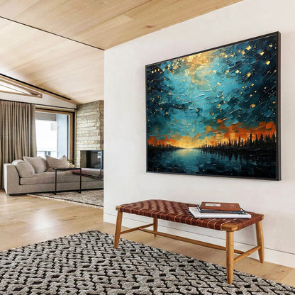 Starry Night Lake Landscape Art for Cosy Cabin Getaways DLZ3090