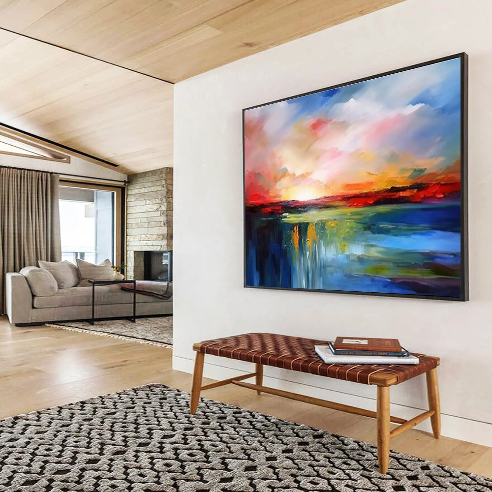 Colorful Sunset Waterfall Abstract Art for Lively Living Room DLZ2723