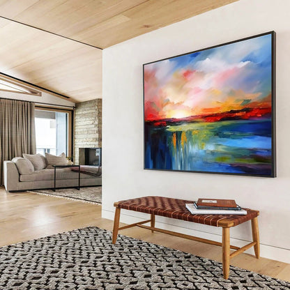 Colorful Sunset Waterfall Abstract Art for Lively Living Room DLZ2723