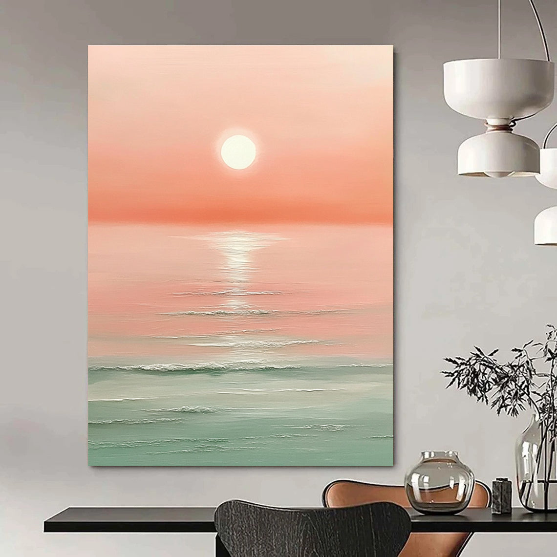 Pink Sunset Sea  Art for Romantic Beach House & Serene Home Bedroom STSC1424